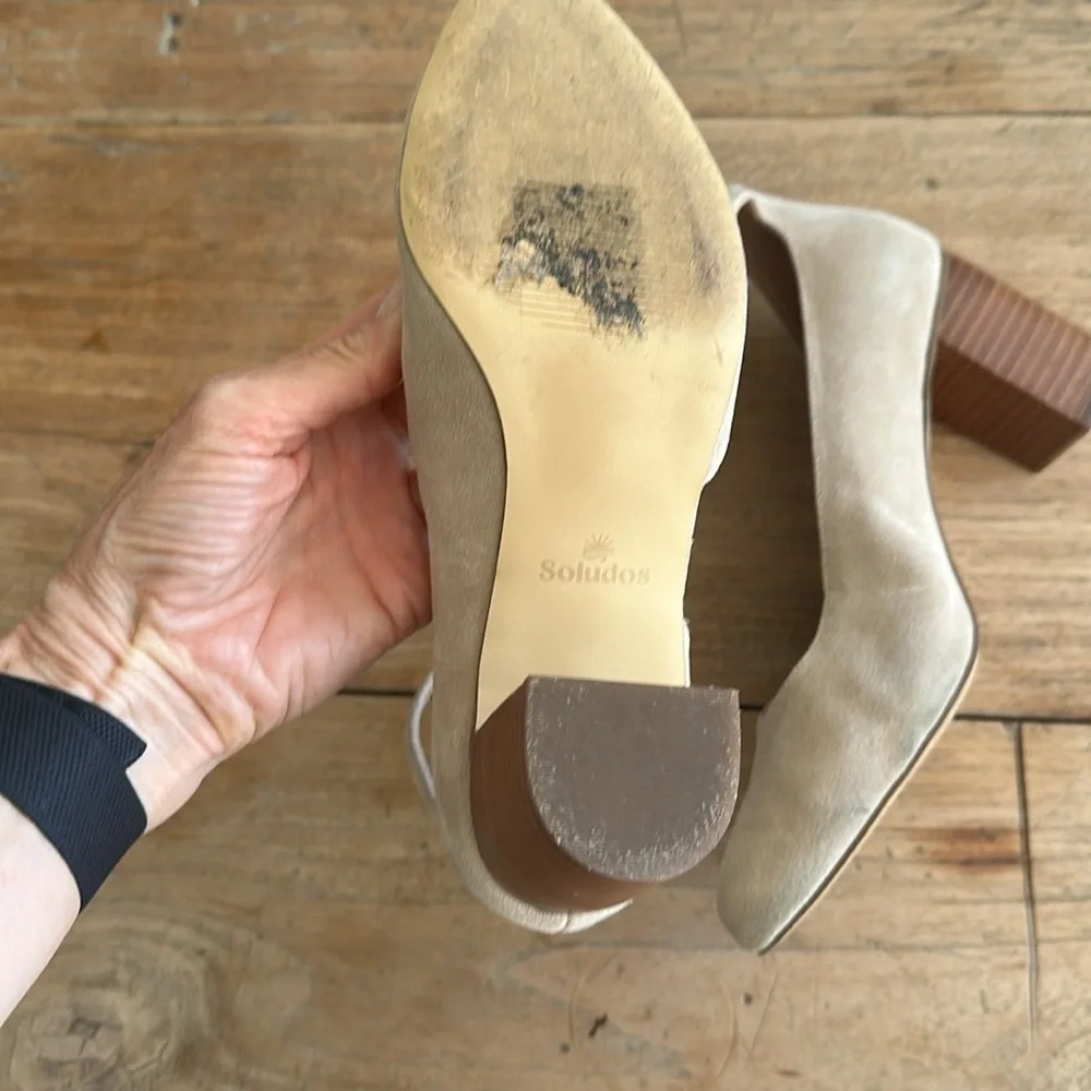 Soludos Gemma Heel – Size 8 – Neutral Suede Block Heel – Anthropologie